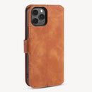 For iPhone 12 / 12 Pro DG.MING Retro Oil Side Horizontal Flip Case with Holder & Card Slots & Wallet(Brown)