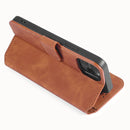 For iPhone 12 / 12 Pro DG.MING Retro Oil Side Horizontal Flip Case with Holder & Card Slots & Wallet(Brown)