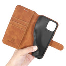 For iPhone 12 / 12 Pro DG.MING Retro Oil Side Horizontal Flip Case with Holder & Card Slots & Wallet(Brown)
