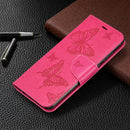 For Xiaomi Redmi Note 8 Pro Two Butterflies Embossing Pattern Horizontal Flip Leather Case with Holder & Card Slot & Wallet & Lanyard(Rose Red)