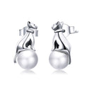 S925 Sterling Silver Cat Pearl Women Earrings