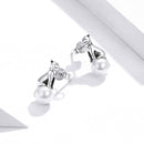S925 Sterling Silver Cat Pearl Women Earrings