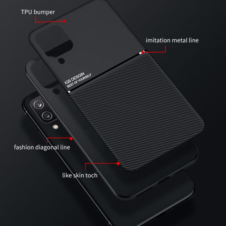 For Samsung Galaxy A12 Classic Tilt Strip Grain Magnetic Shockproof PC + TPU Case(Red)