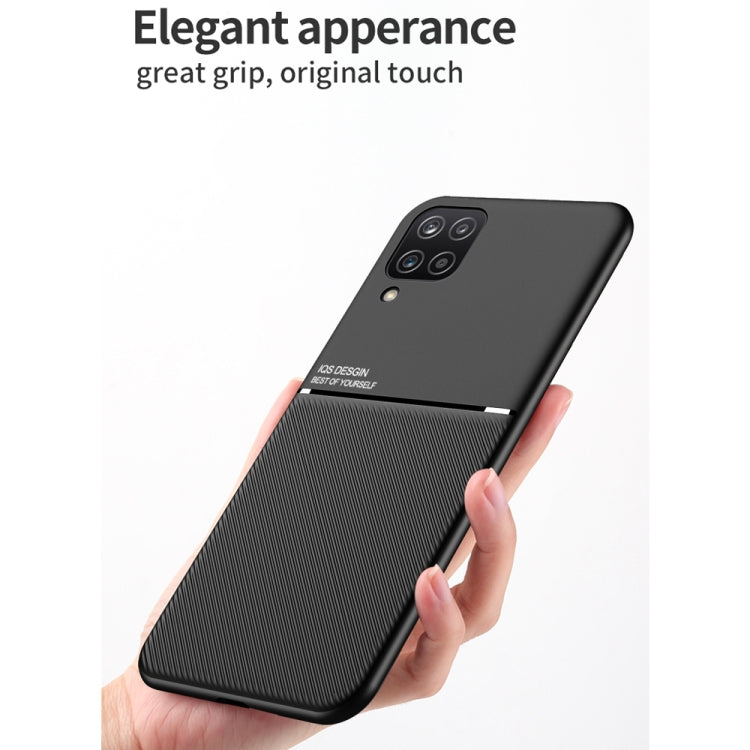 For Samsung Galaxy A12 Classic Tilt Strip Grain Magnetic Shockproof PC + TPU Case(Red)