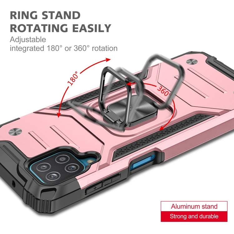 For Samsung Galaxy A12 Magnetic Armor Shockproof TPU + PC Case with Metal Ring Holder(Rose Gold)