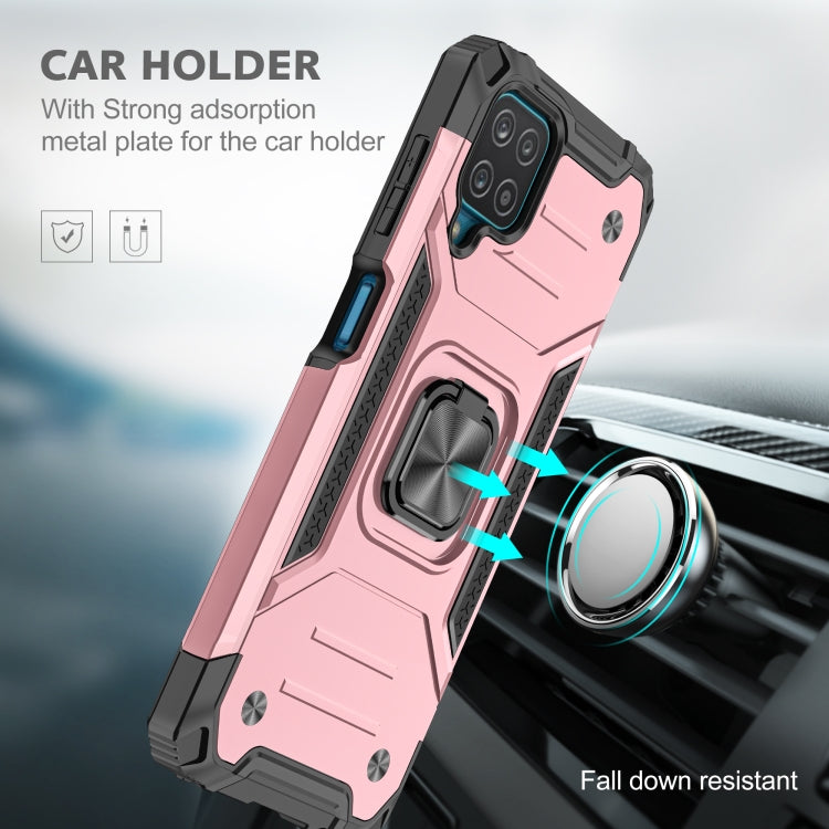 For Samsung Galaxy A12 Magnetic Armor Shockproof TPU + PC Case with Metal Ring Holder(Rose Gold)