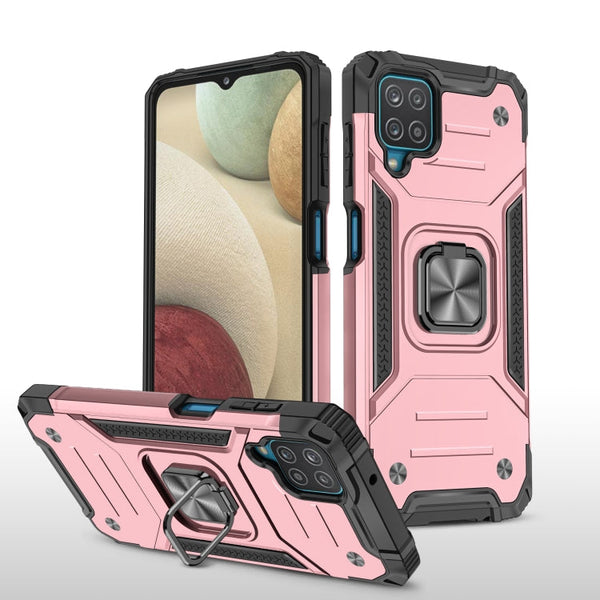 For Samsung Galaxy A12 Magnetic Armor Shockproof TPU + PC Case with Metal Ring Holder(Rose Gold)