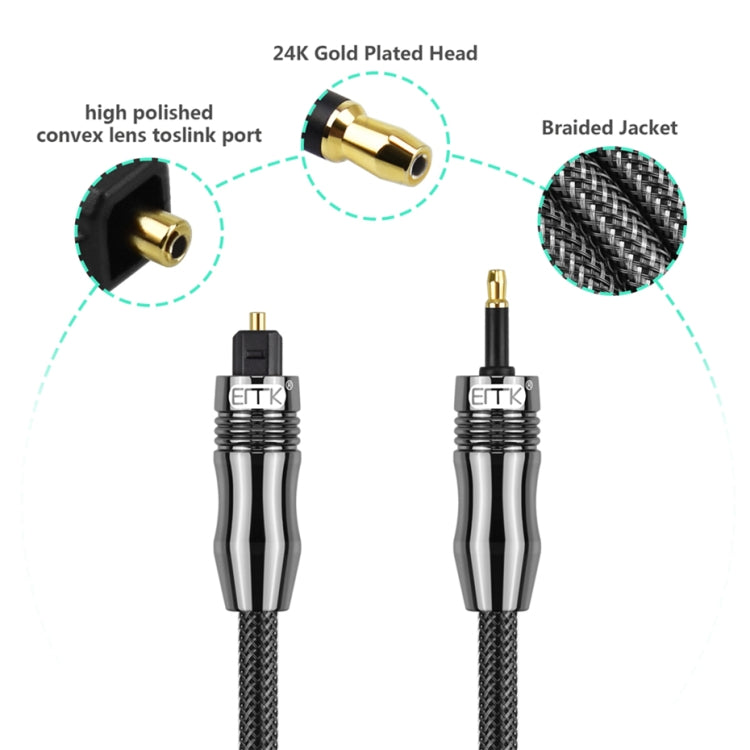 EMK OD6.0mm 3.5mm Digital Sound Toslink to Mini Toslink Digital Optical Audio Cable, Length:3m