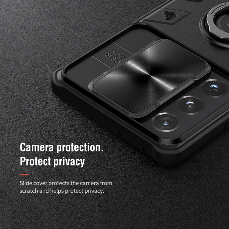 For Samsung Galaxy S21 Ultra 5G NILLKIN Shockproof CamShield Armor Protective Case with Invisible Ring Holder(Black)