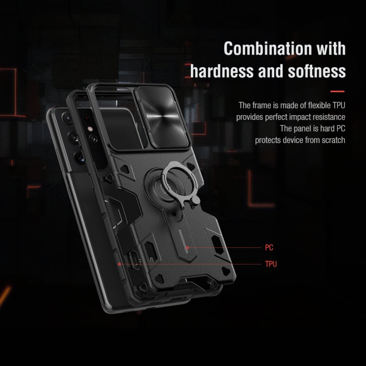 For Samsung Galaxy S21 Ultra 5G NILLKIN Shockproof CamShield Armor Protective Case with Invisible Ring Holder(Black)