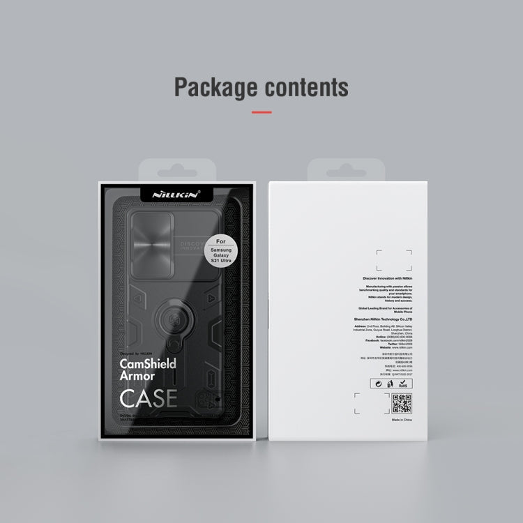 For Samsung Galaxy S21 Ultra 5G NILLKIN Shockproof CamShield Armor Protective Case with Invisible Ring Holder(Black)