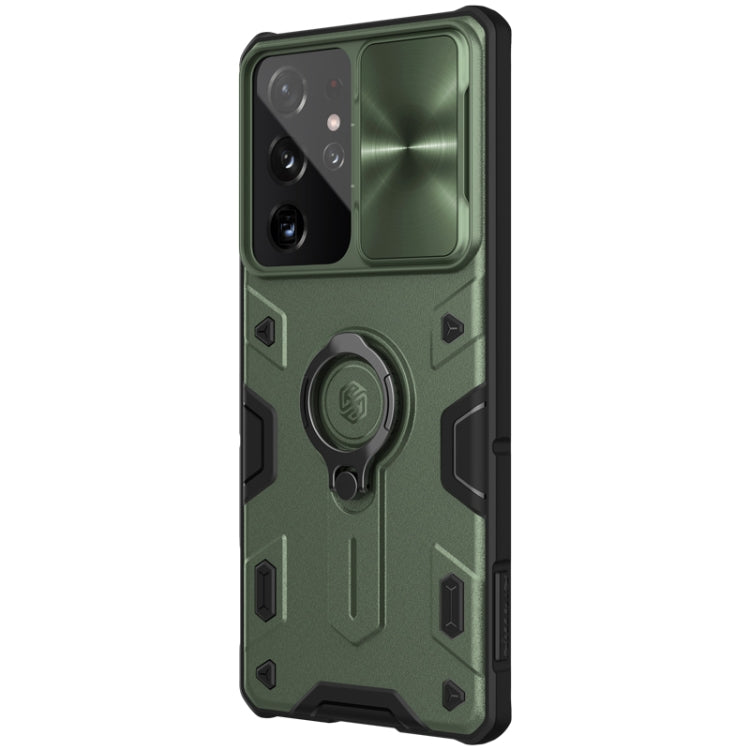 For Samsung Galaxy S21 Ultra 5G NILLKIN Shockproof CamShield Armor Protective Case with Invisible Ring Holder(Green)