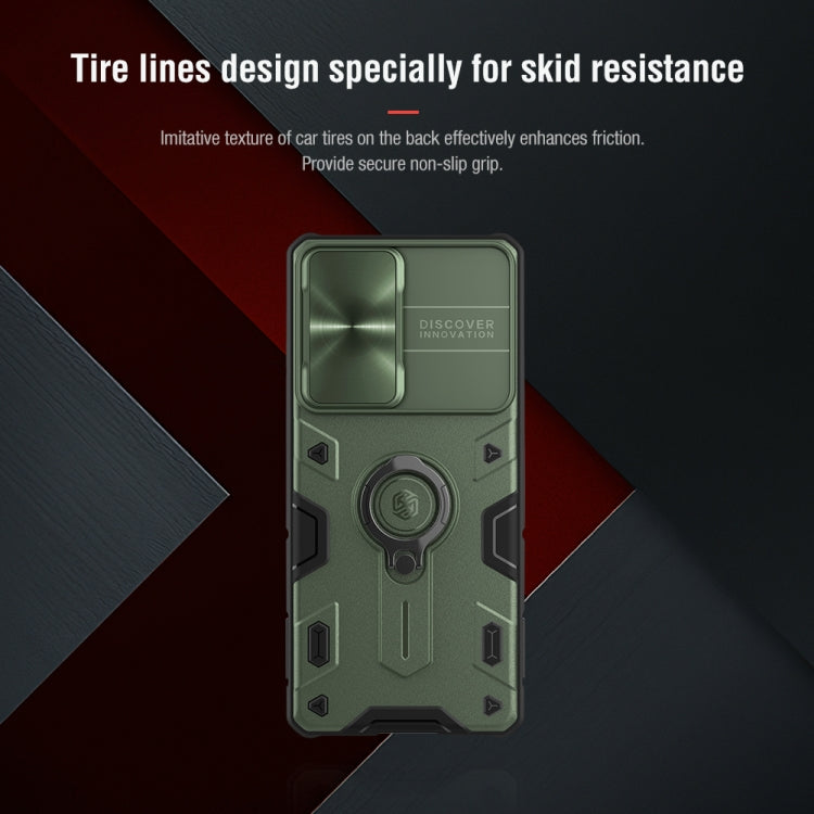 For Samsung Galaxy S21 Ultra 5G NILLKIN Shockproof CamShield Armor Protective Case with Invisible Ring Holder(Green)