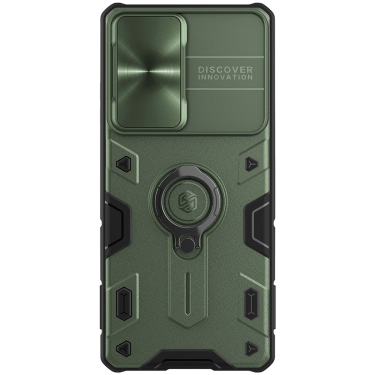 For Samsung Galaxy S21 Ultra 5G NILLKIN Shockproof CamShield Armor Protective Case with Invisible Ring Holder(Green)