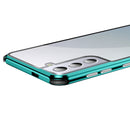 For Samsung Galaxy S21 5G Four-corner Shockproof Anti-peeping Magnetic Metal Frame Double-sided Tempered Glass Case(Blue)