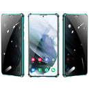 For Samsung Galaxy S21 5G Four-corner Shockproof Anti-peeping Magnetic Metal Frame Double-sided Tempered Glass Case(Blue)