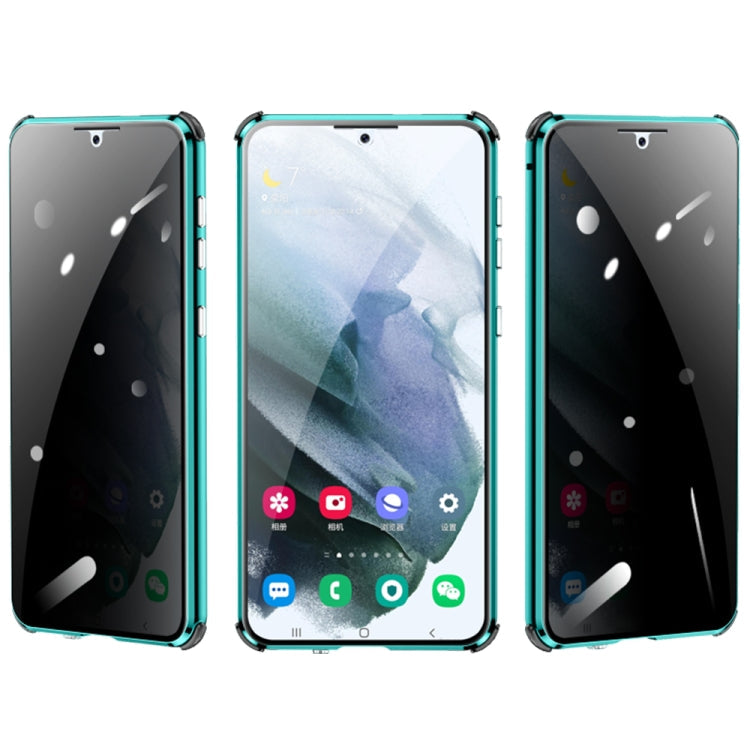 For Samsung Galaxy S21 5G Four-corner Shockproof Anti-peeping Magnetic Metal Frame Double-sided Tempered Glass Case(Blue)