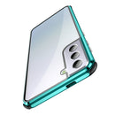 For Samsung Galaxy S21 5G Four-corner Shockproof Anti-peeping Magnetic Metal Frame Double-sided Tempered Glass Case(Blue)