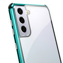 For Samsung Galaxy S21 5G Four-corner Shockproof Anti-peeping Magnetic Metal Frame Double-sided Tempered Glass Case(Blue)