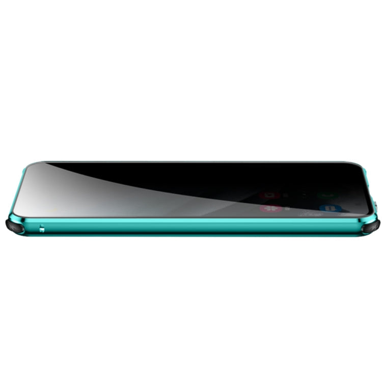 For Samsung Galaxy S21 5G Four-corner Shockproof Anti-peeping Magnetic Metal Frame Double-sided Tempered Glass Case(Blue)