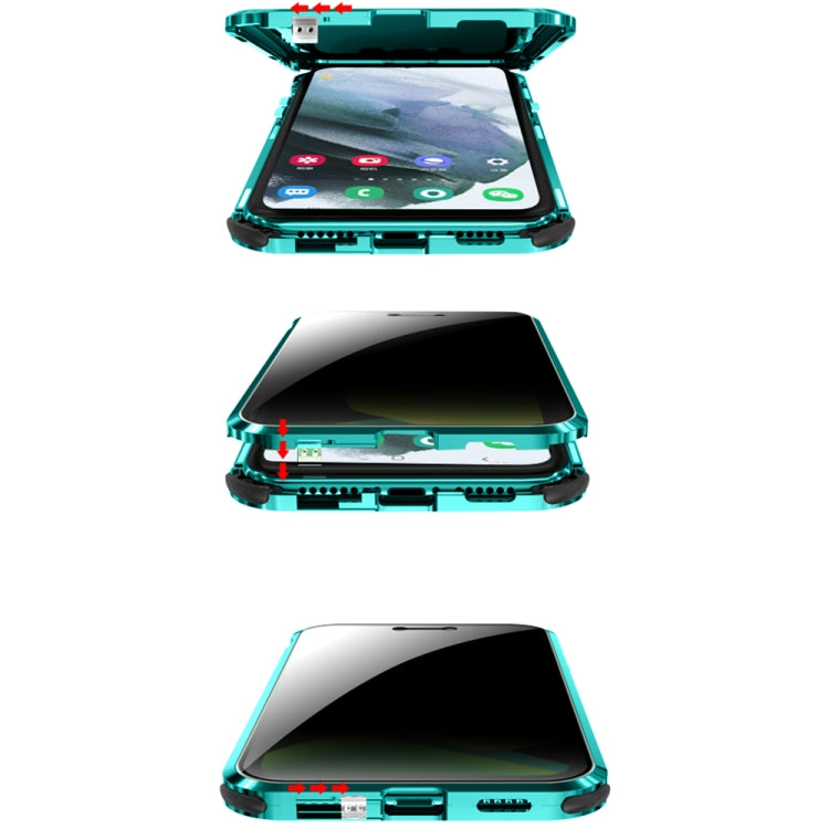 For Samsung Galaxy S21 Ultra 5G Four-corner Shockproof Anti-peeping Magnetic Metal Frame Double-sided Tempered Glass Case(Black)