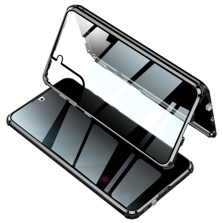For Samsung Galaxy S21 Ultra 5G Four-corner Shockproof Anti-peeping Magnetic Metal Frame Double-sided Tempered Glass Case(Black)