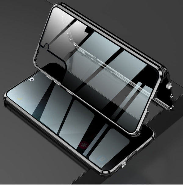 For Samsung Galaxy S21 Ultra 5G Four-corner Shockproof Anti-peeping Magnetic Metal Frame Double-sided Tempered Glass Case(Black)