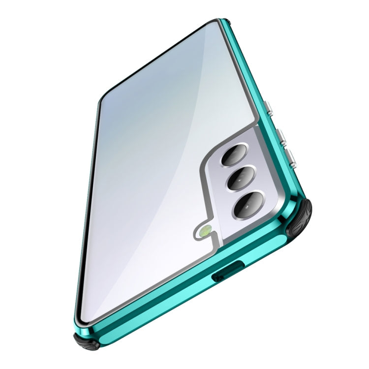 For Samsung Galaxy S21 Ultra 5G Four-corner Shockproof Anti-peeping Magnetic Metal Frame Double-sided Tempered Glass Case(Black)