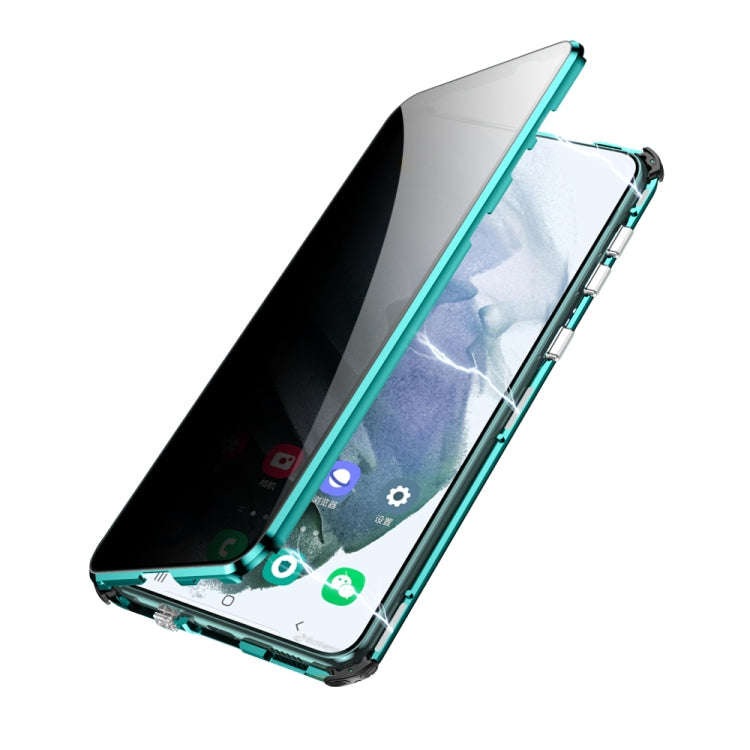 For Samsung Galaxy S21 Ultra 5G Four-corner Shockproof Anti-peeping Magnetic Metal Frame Double-sided Tempered Glass Case(Black)