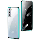 For Samsung Galaxy S21 Ultra 5G Four-corner Shockproof Anti-peeping Magnetic Metal Frame Double-sided Tempered Glass Case(Silver)