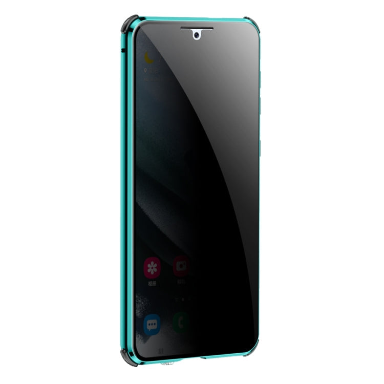 For Samsung Galaxy S21 Ultra 5G Four-corner Shockproof Anti-peeping Magnetic Metal Frame Double-sided Tempered Glass Case(Silver)