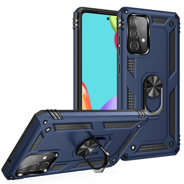 For Samsung Galaxy A52 5G / 4G Shockproof TPU + PC Protective Case with 360 Degree Rotating Holder(Blue)