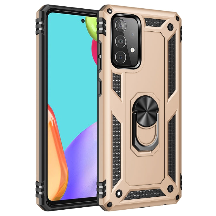 For Samsung Galaxy A52 5G / 4G Shockproof TPU + PC Protective Case with 360 Degree Rotating Holder(Gold)