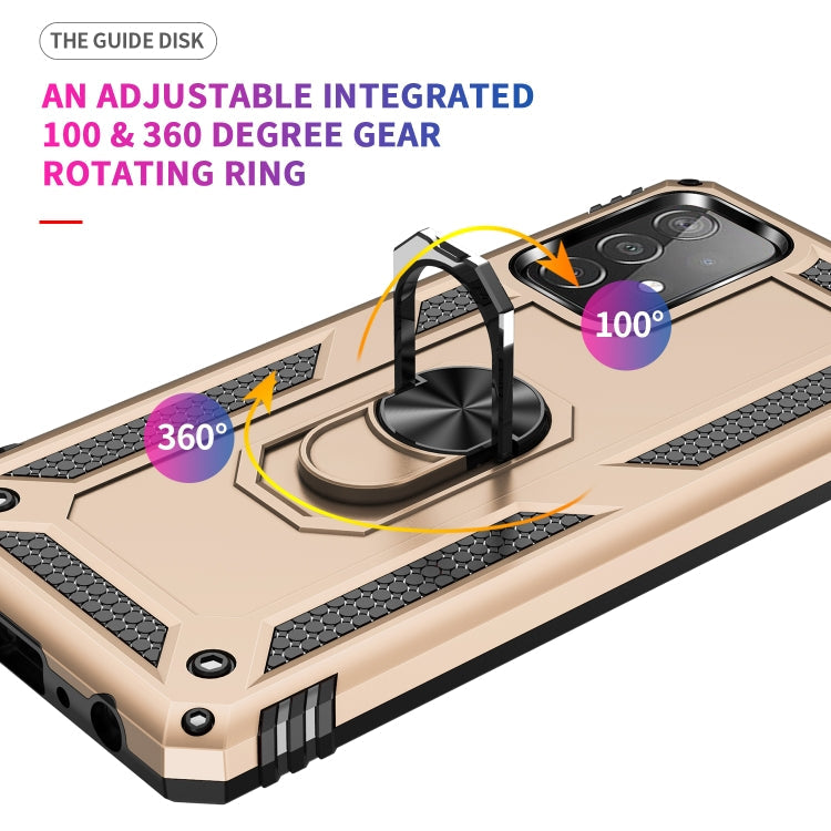 For Samsung Galaxy A52 5G / 4G Shockproof TPU + PC Protective Case with 360 Degree Rotating Holder(Gold)
