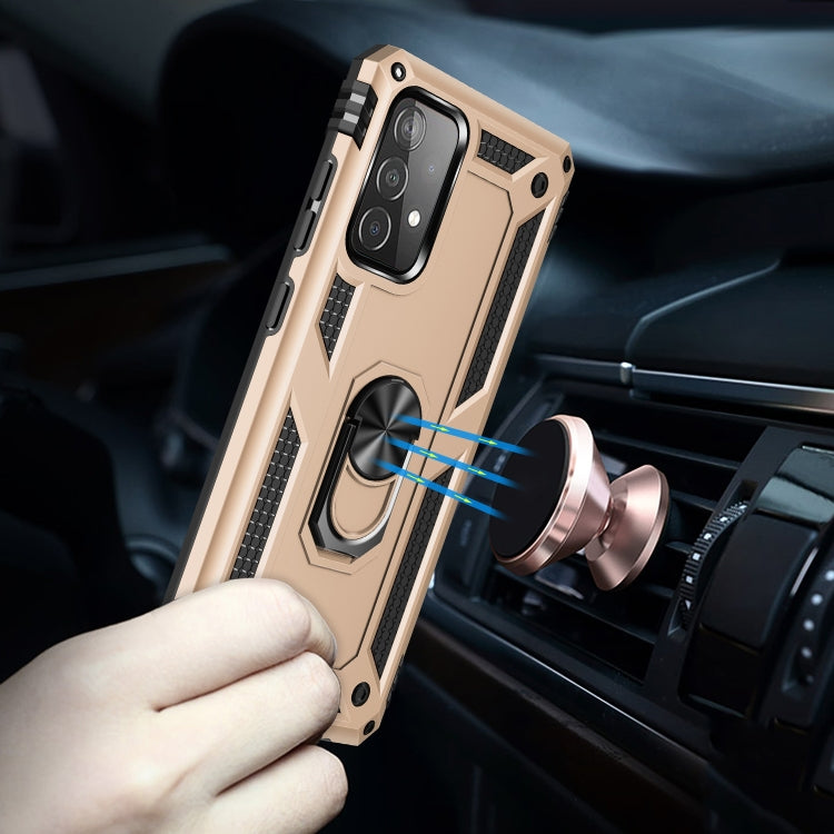For Samsung Galaxy A52 5G / 4G Shockproof TPU + PC Protective Case with 360 Degree Rotating Holder(Gold)
