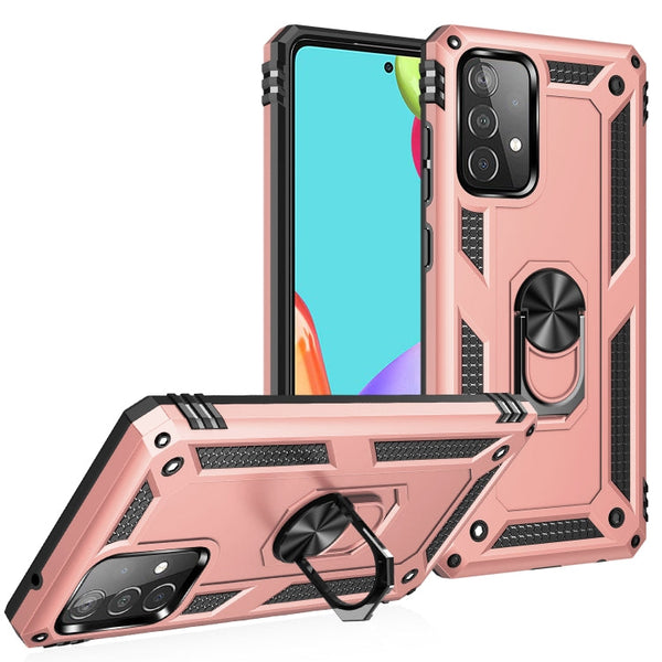 For Samsung Galaxy A52 5G / 4G Shockproof TPU + PC Protective Case with 360 Degree Rotating Holder(Rose Gold)
