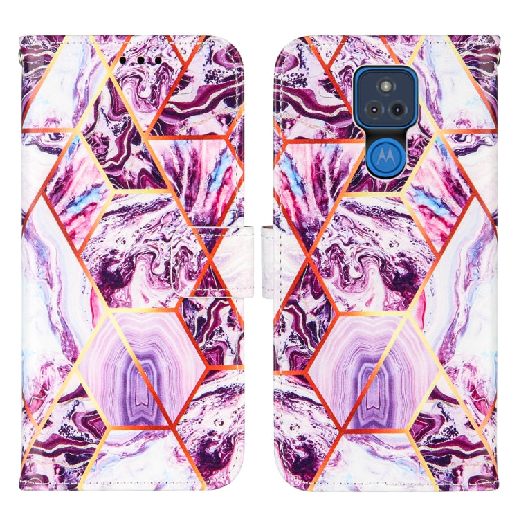 For Motorola Moto G Play (2021) Marble Stitching Horizontal Flip PU Leather Case with Holder & Card Slots & Wallet & Lanyard(Purple)