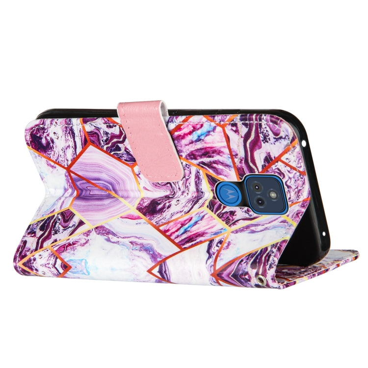 For Motorola Moto G Play (2021) Marble Stitching Horizontal Flip PU Leather Case with Holder & Card Slots & Wallet & Lanyard(Purple)