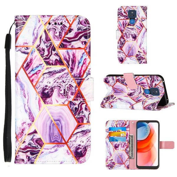 For Motorola Moto G Play (2021) Marble Stitching Horizontal Flip PU Leather Case with Holder & Card Slots & Wallet & Lanyard(Purple)