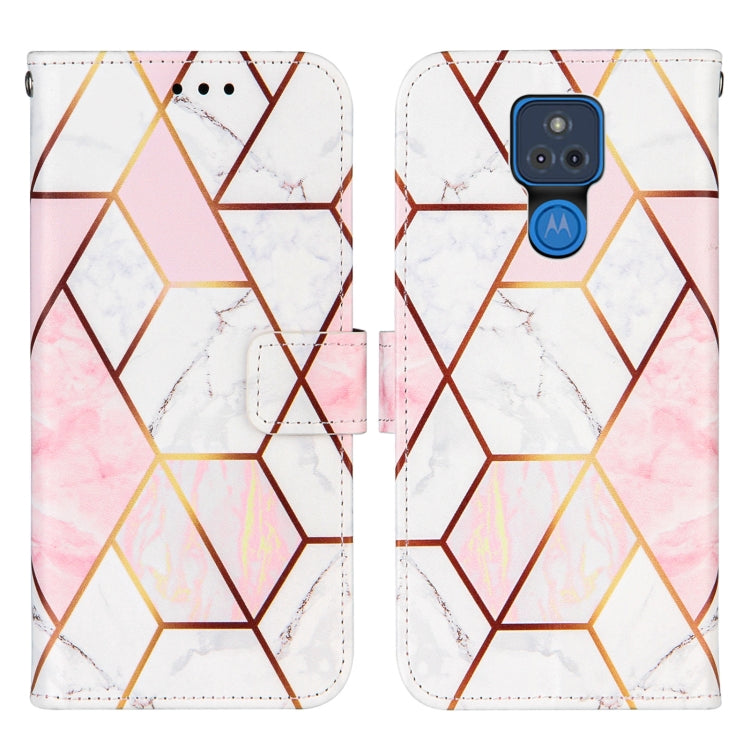 For Motorola Moto G Play (2021) Marble Stitching Horizontal Flip PU Leather Case with Holder & Card Slots & Wallet & Lanyard(Pink White)