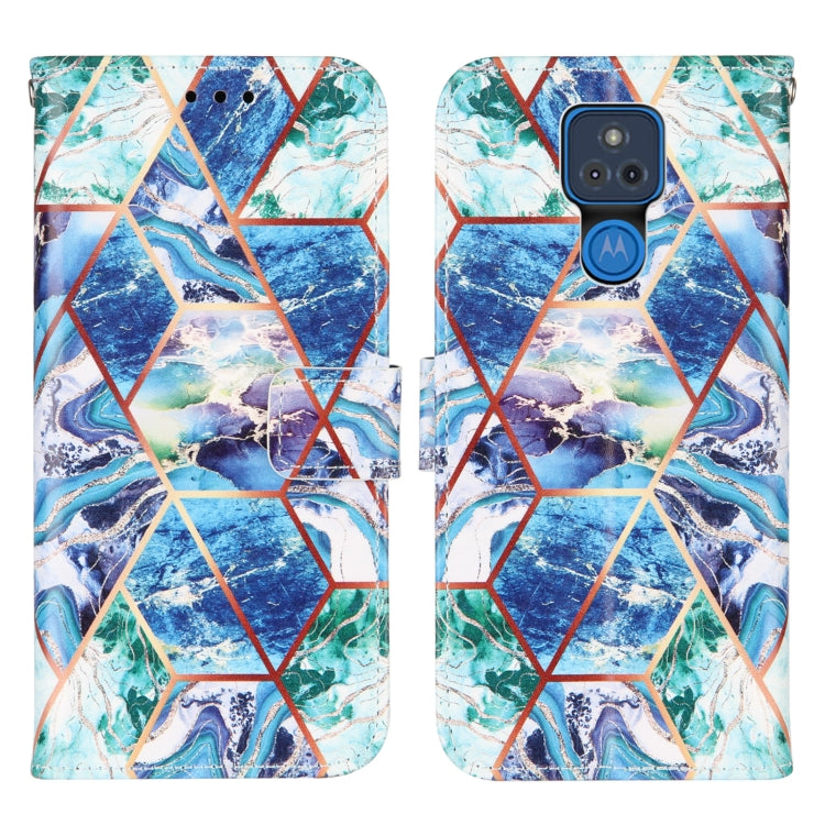 For Motorola Moto G Play (2021) Marble Stitching Horizontal Flip PU Leather Case with Holder & Card Slots & Wallet & Lanyard(Blue Green)