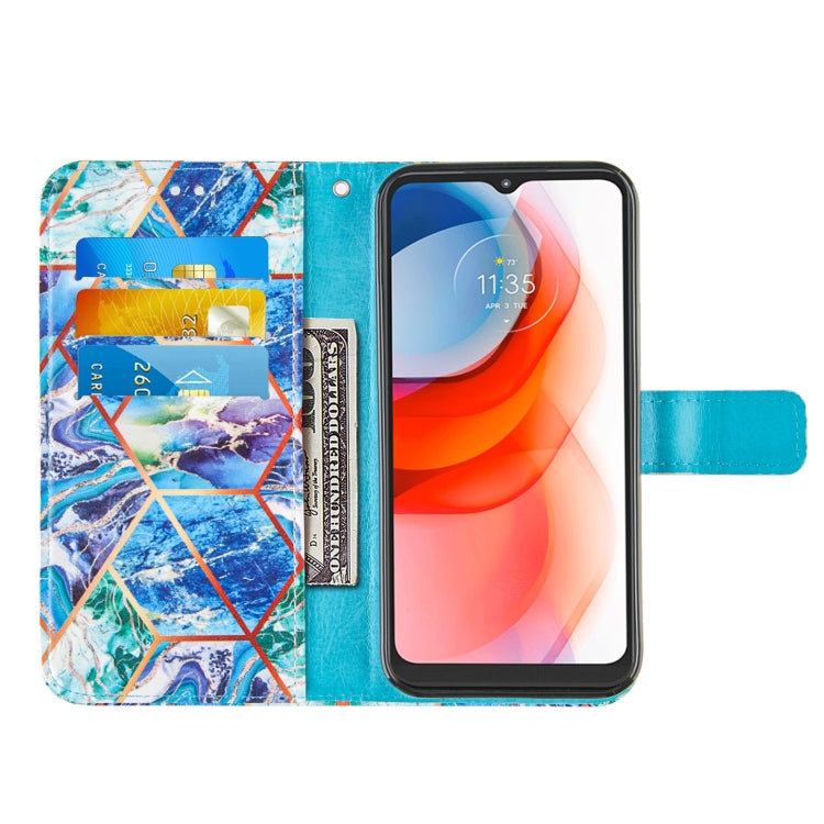 For Motorola Moto G Play (2021) Marble Stitching Horizontal Flip PU Leather Case with Holder & Card Slots & Wallet & Lanyard(Blue Green)