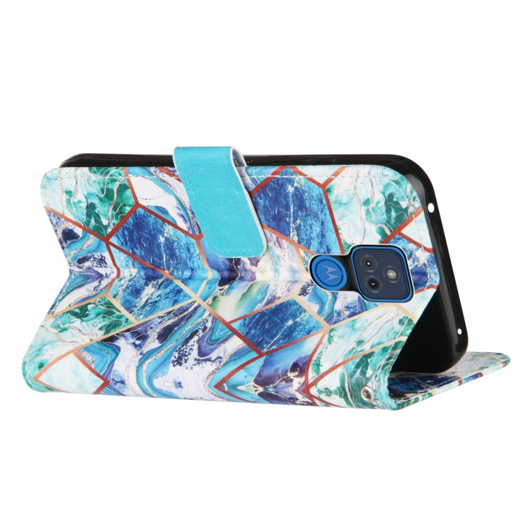 For Motorola Moto G Play (2021) Marble Stitching Horizontal Flip PU Leather Case with Holder & Card Slots & Wallet & Lanyard(Blue Green)