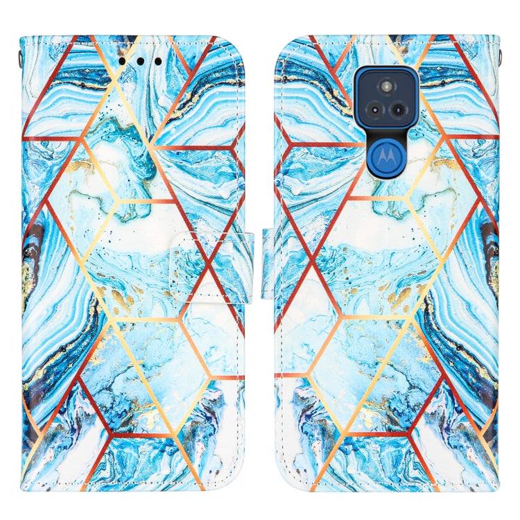 For Motorola Moto G Play (2021) Marble Stitching Horizontal Flip PU Leather Case with Holder & Card Slots & Wallet & Lanyard(Blue)