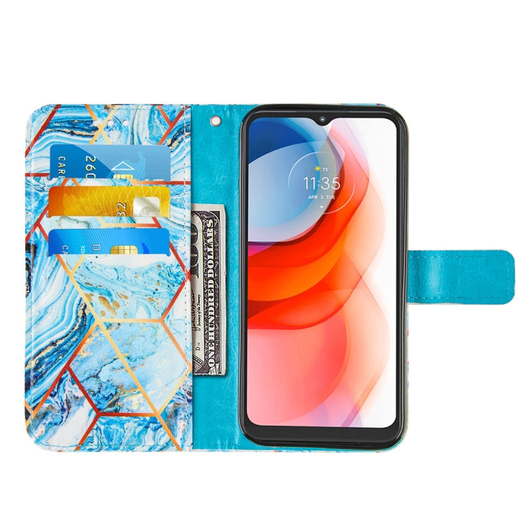 For Motorola Moto G Play (2021) Marble Stitching Horizontal Flip PU Leather Case with Holder & Card Slots & Wallet & Lanyard(Blue)