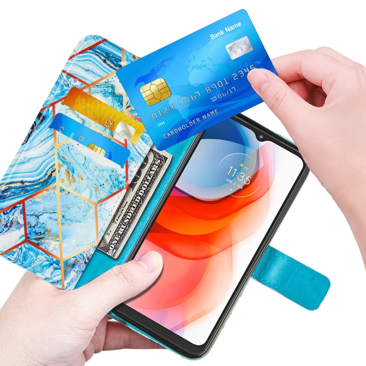 For Motorola Moto G Play (2021) Marble Stitching Horizontal Flip PU Leather Case with Holder & Card Slots & Wallet & Lanyard(Blue)