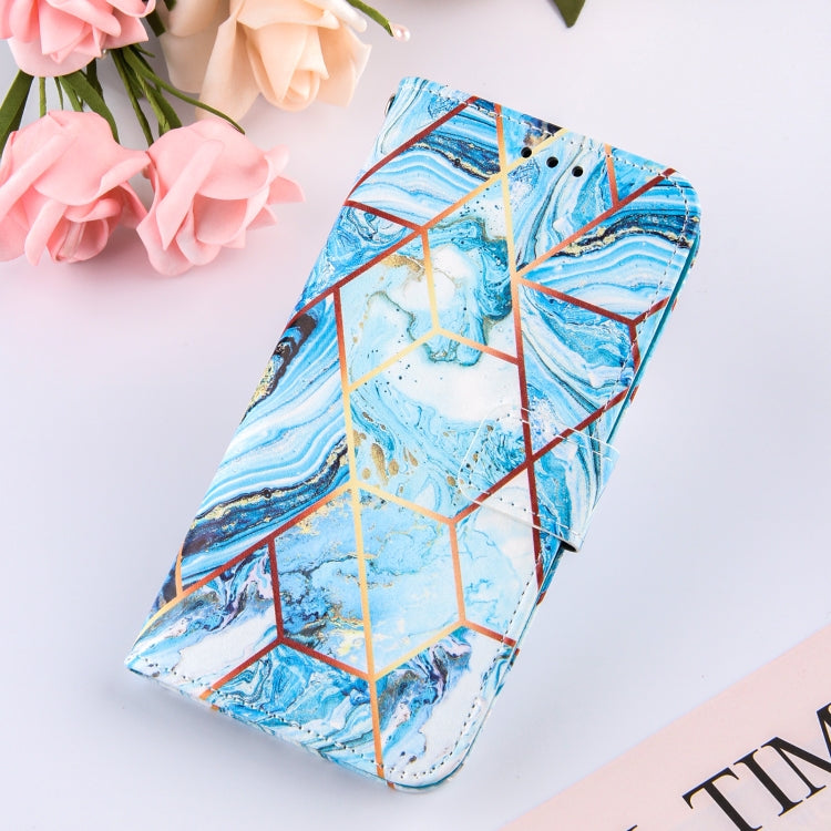 For Motorola Moto G Play (2021) Marble Stitching Horizontal Flip PU Leather Case with Holder & Card Slots & Wallet & Lanyard(Blue)