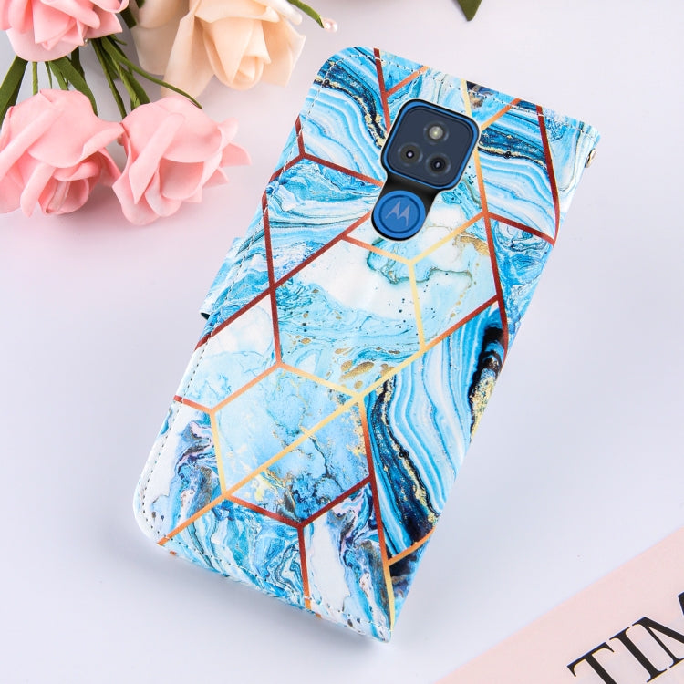 For Motorola Moto G Play (2021) Marble Stitching Horizontal Flip PU Leather Case with Holder & Card Slots & Wallet & Lanyard(Blue)