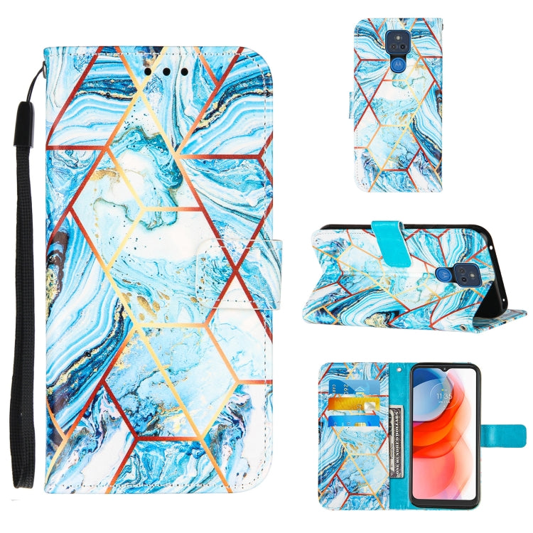 For Motorola Moto G Play (2021) Marble Stitching Horizontal Flip PU Leather Case with Holder & Card Slots & Wallet & Lanyard(Blue)