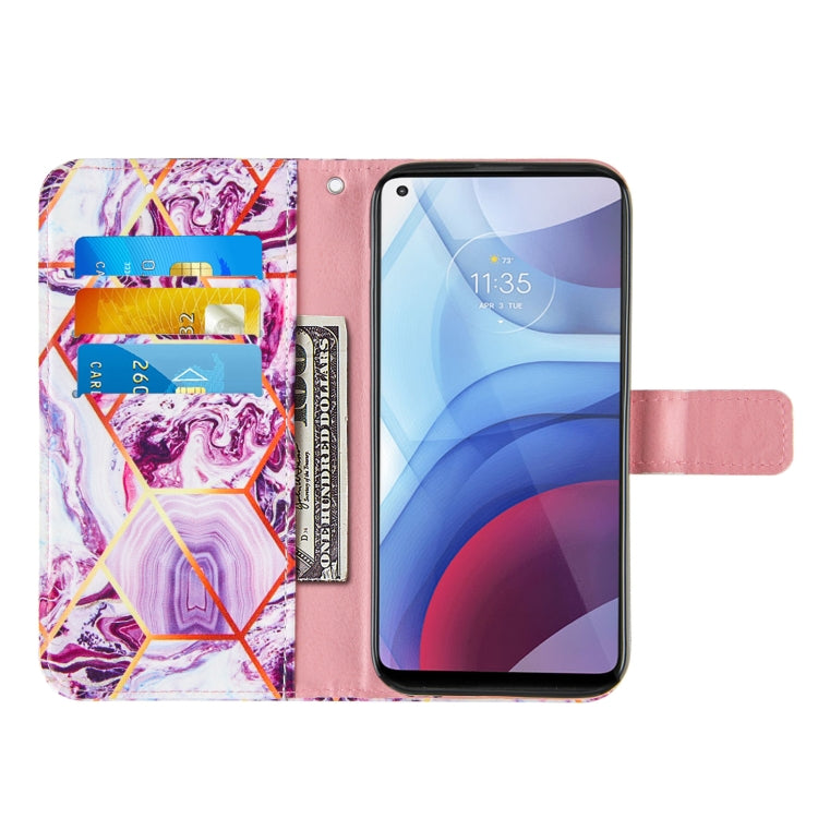For Motorola Moto G Power (2021) Marble Stitching Horizontal Flip PU Leather Case with Holder & Card Slots & Wallet & Lanyard(Purple)